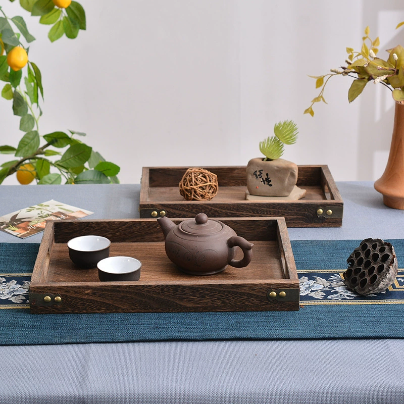 Чайный поднос из цельного дерева Домашний поднос Чайный набор Простой прямоугольный чайный поднос Обеденный поднос Сухофрукты Десерт Деревянный поднос Настраиваемый