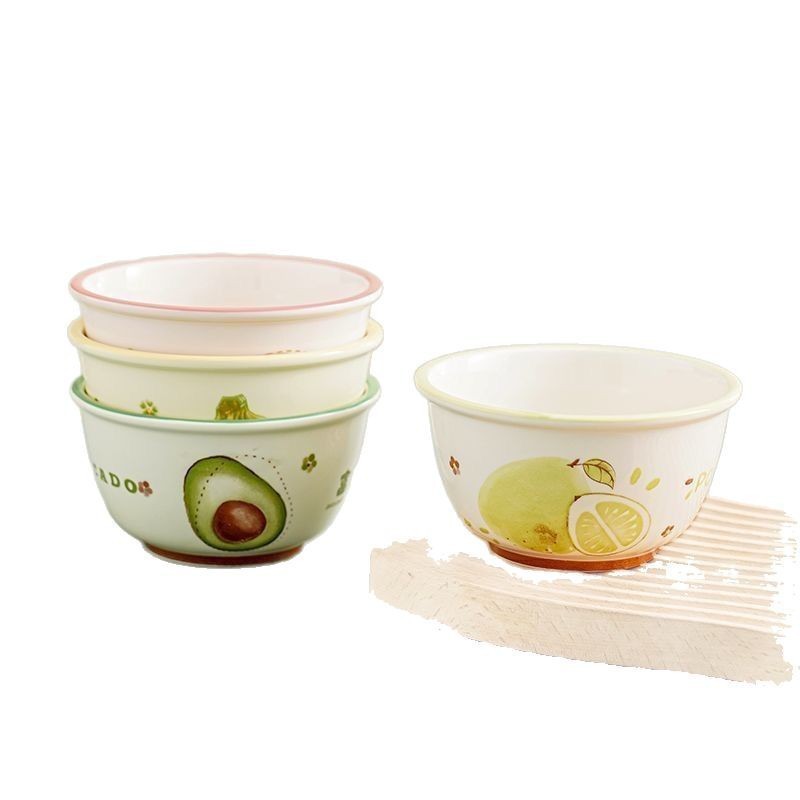 フルーツシリーズ ピーチ 高価値 家庭用陶器丼 プレート 釉下色 リボン スプーン かわいい食器セット ML|undefined