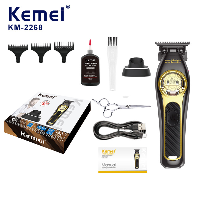 Venta directa de fábrica, cortadora de pelo eléctrica Kemei KM-2268, recortadora eléctrica profesional sin escobillas para barbería, corte de pelo con aceite