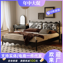 新款法式复古实木双人床美式中古轻奢黑色1.8米软包婚床主卧大床