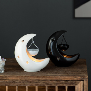 Cross-border Hot Sale Star Moon Ceramic Essential Oil Aromatherapy Furnace Wax Melter Living Room Desktop Arabic Crafts Home Ornaments