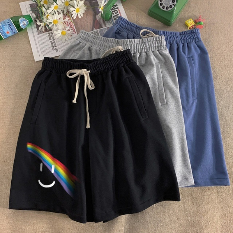 Rainbow Smiley Salt Style Street Cool Sweet Cool Pants 2025 New Large Size Bermuda Shorts for Men