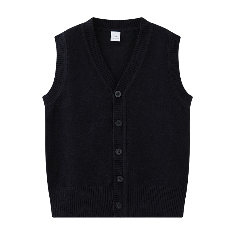 Estilo coreano de los niños medianos y grandes con cuello en V suéter de color sólido Chaleco de los niños sin mangas niñas cardigan de punto entrega de una sola pieza
