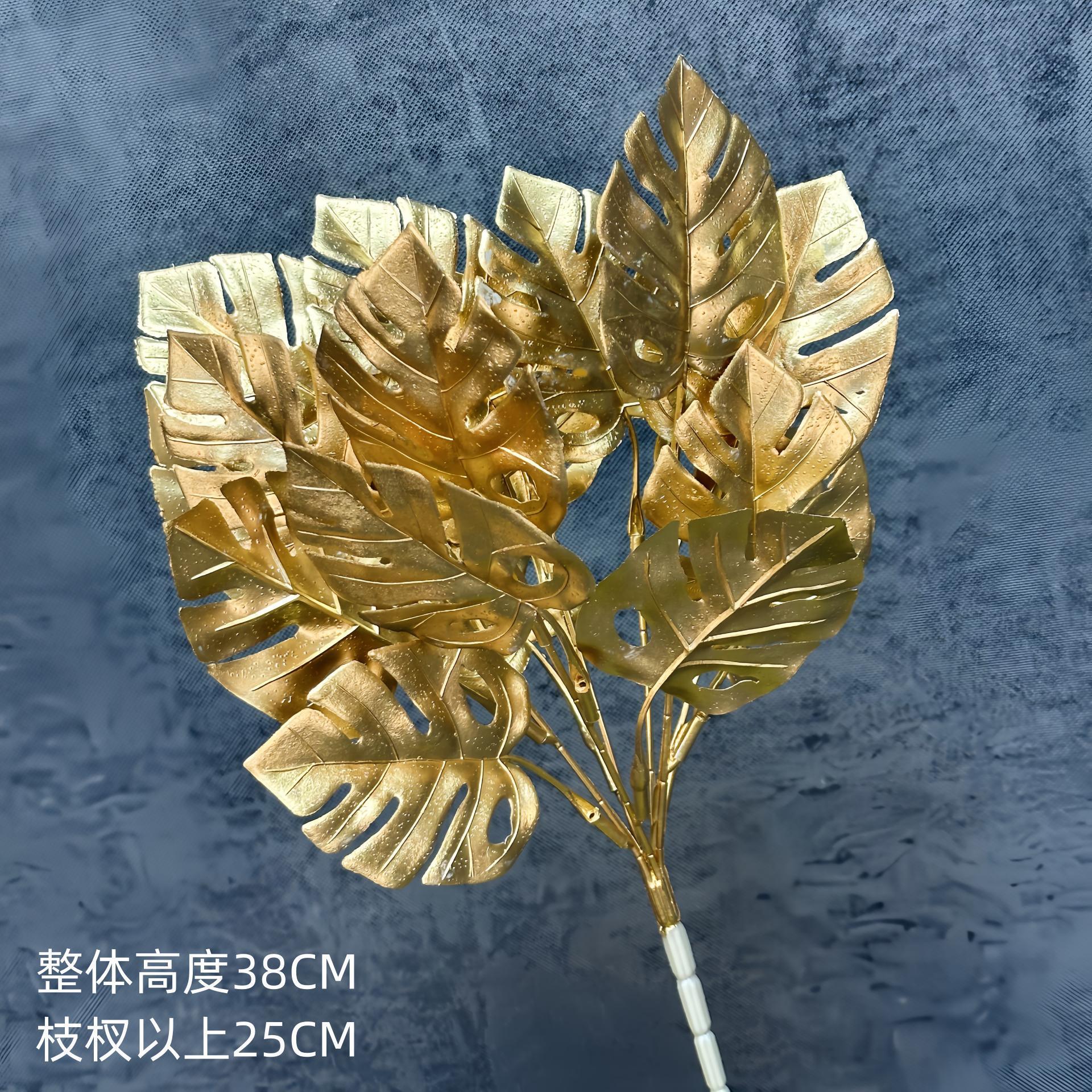 Hoja de oro artificial hoja de abanico de eucalipto hoja de ginkgo HOJA DE Navidad Año Nuevo bendición cubo arreglo floral hogar Víspera de Año Nuevo Flor al por mayor