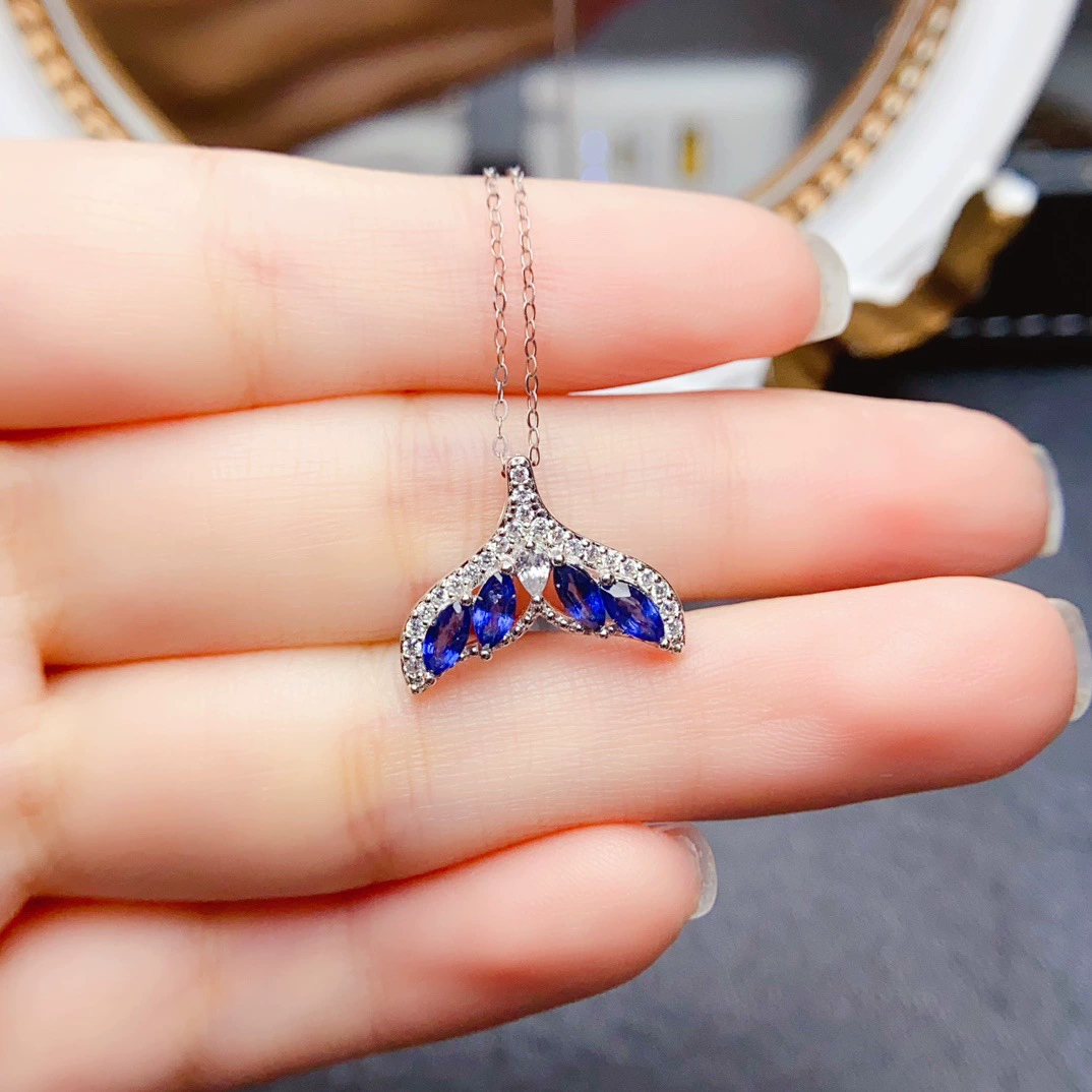 Новый натуральный сапфир подвеска S925 Серебряный инкрустированный основной камень 2,5*5 мм