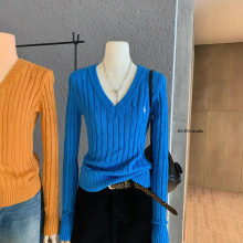 WGWE7542广州十三行女装早秋装新款小个子V领长恤针织衫毛衣上衣