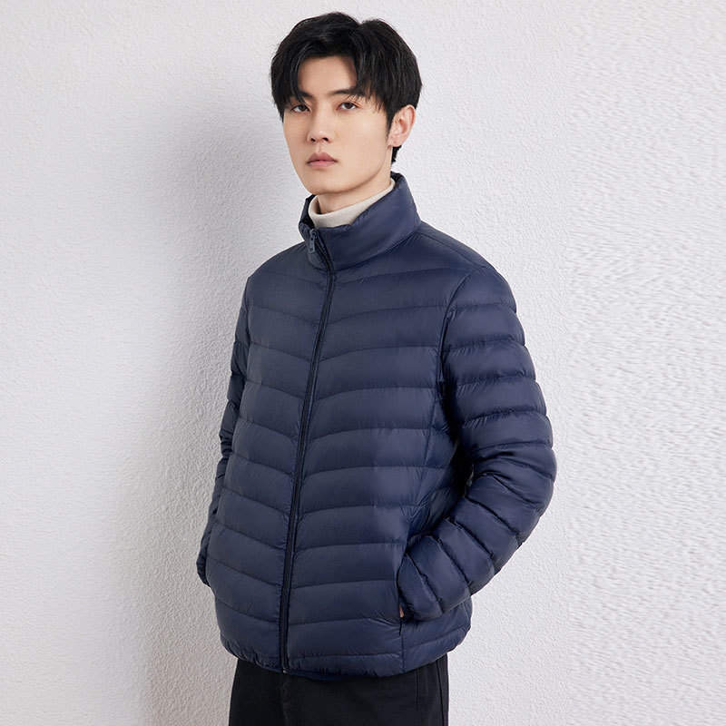 韩国外贸男士男式新国标90白鸭绒轻薄羽绒服立领休闲宽松大码代发