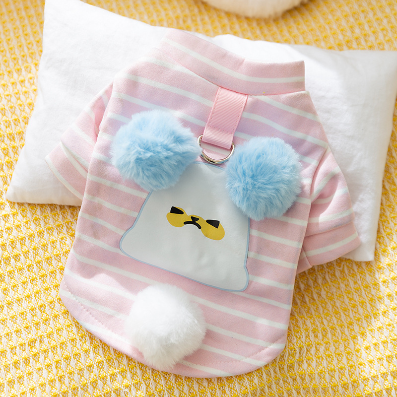 Otoño y invierno perros peluche orejas de cachorro rayas perros suéter gatos perros pequeños y medianos adorables mascotas ropa de perro