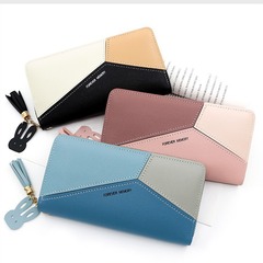 時尚日韓大容量拉鏈錢夾包撞色拼接長款錢包女士手拿包女廠家貨源