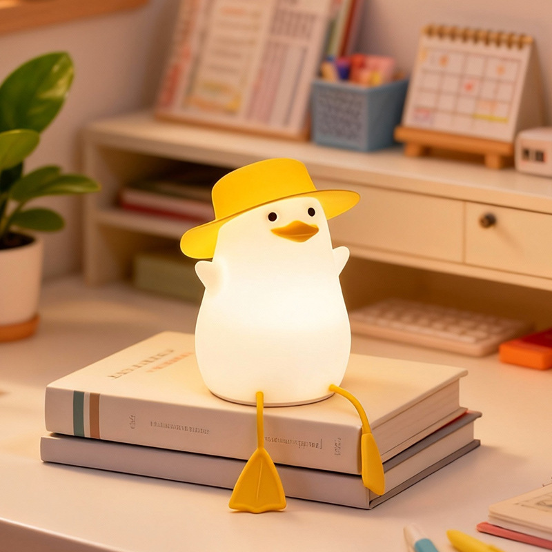 Long-Legged Duck Silicone Tap Light for Bedroom Bedside, Rechargeable Atmosphere Lamp, Creative Trendy Night Light