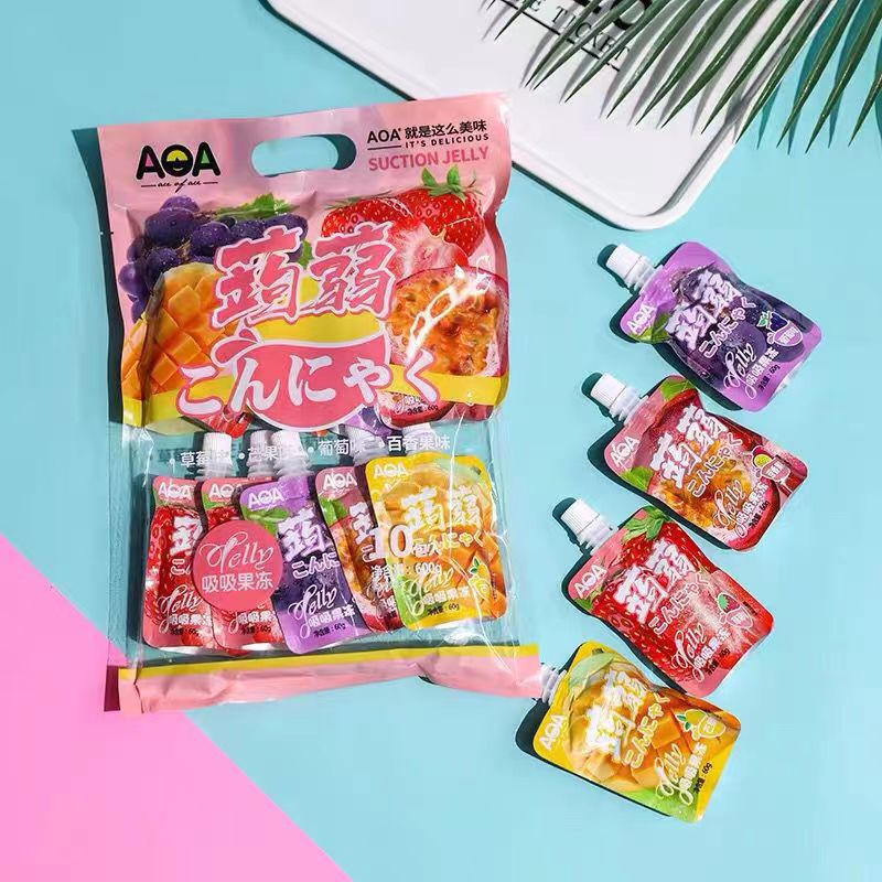 AOA600g Bagged Konjac Jelly with Independent Small Packaging Strawberries Mango Passion Fruit Grapes Fruit Flavored Sipsicles