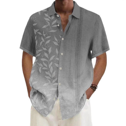 Summer New European Size 3D Digital Print Men's Sports Casual Loose Short Sleeve Collar Shirt for Men