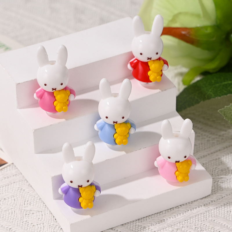 New Little Rabbit Through-Hole Rubber Beads Soft Rubber Cute Beads DIY Phone Chain Keychain Bag Pendant Accessories