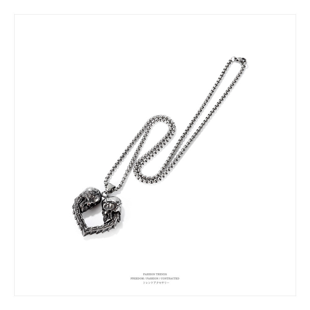 Collana con teschio e cuore in acciaio inossidabile punk_voghion.com