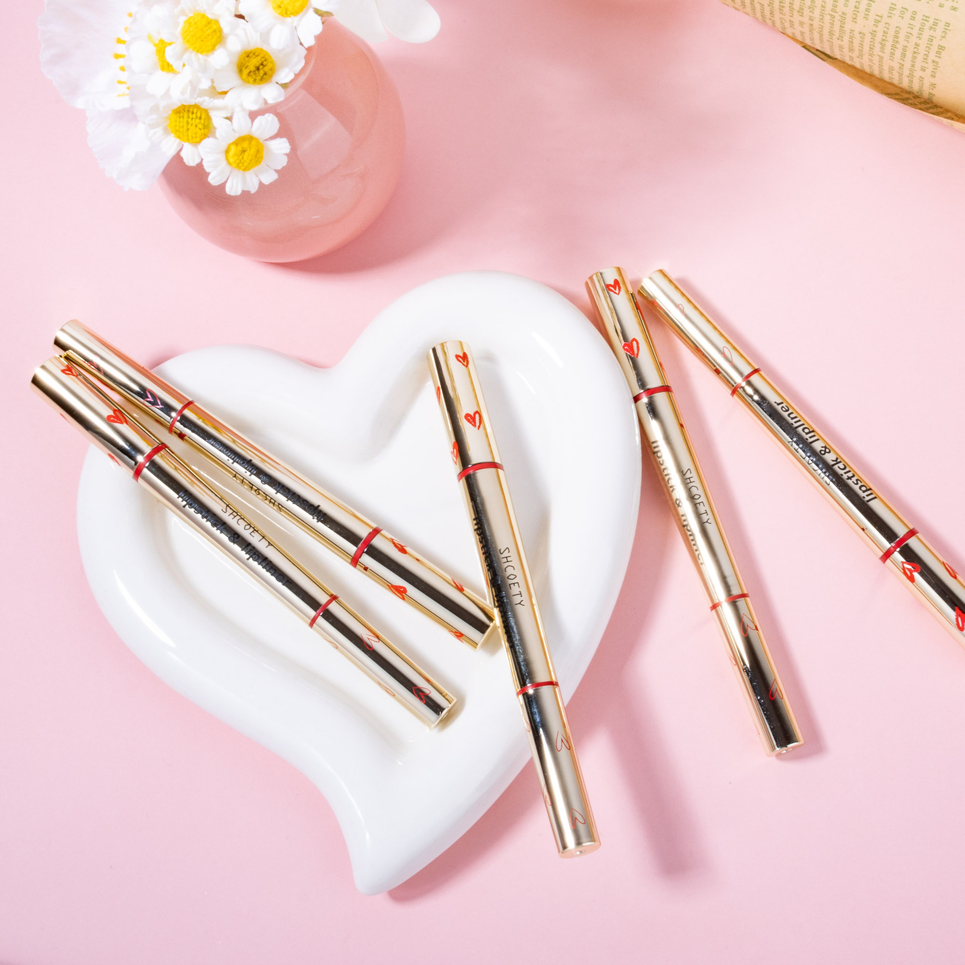 SHCOETY Double-headed red Lip liner pen, two-in-one multi-color matte long-lasting lip filling without fading, cross-border outlining pen undefined