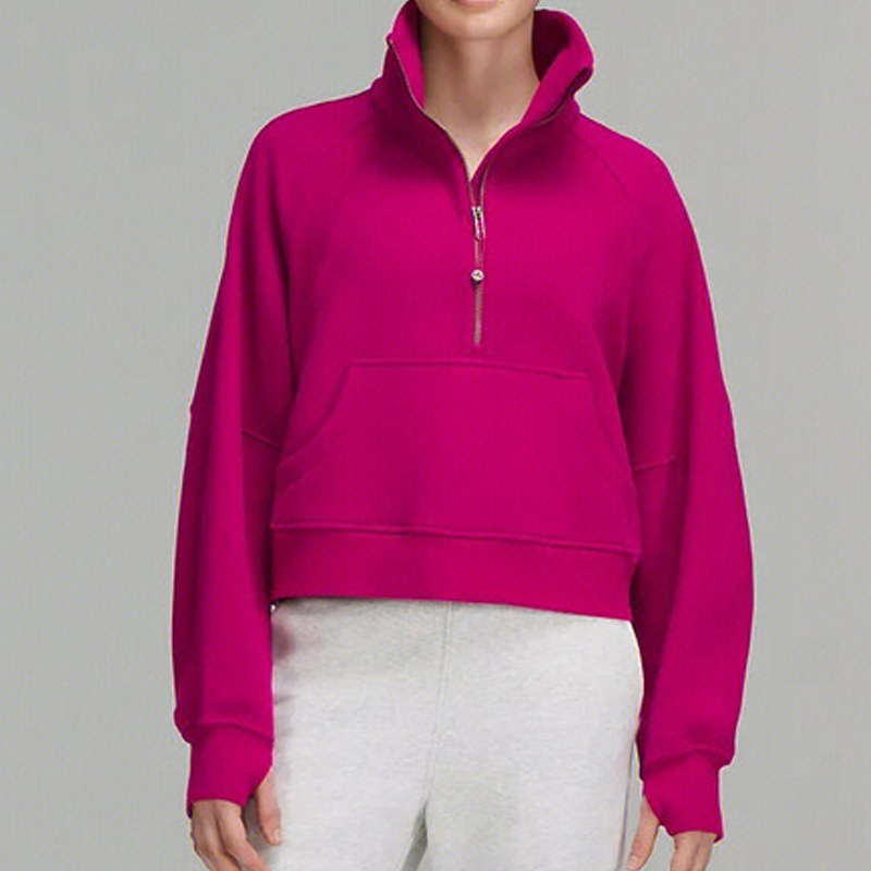 Otoño y invierno lu el mismo cuello vertical chaqueta deportiva con medio cremallera gruesa camiseta casual de fitness ropa de yoga al aire libre mujer image 9