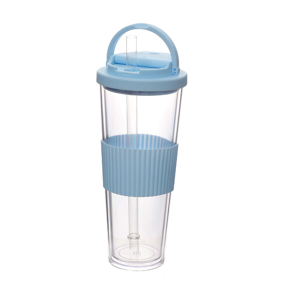 Nuevas tazas de paja de doble cubierta de bebida, tazas de plástico portátiles de alta calidad de verano al aire libre, tazas de agua de grado alimenticio