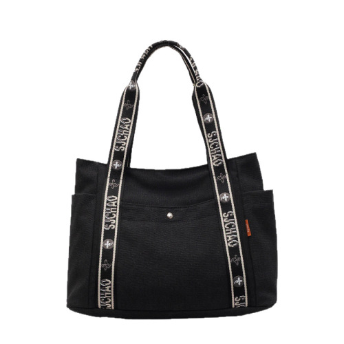 Cross-border canvas bag for women, large capacity, 2025 new style, popular versatile casual single-shoulder shopping bag, tote bag for college students