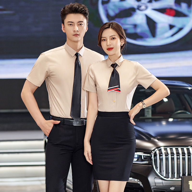 Men's and women's professional shirt short sleeve summer gray temperament shirt enterprise exhibition work clothes business formal attire bank tooling