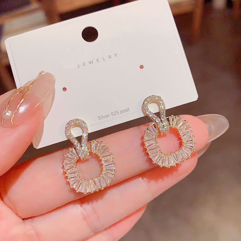 12g Weight Zircon Inlay Material Drop Earrings Classification 1 Pair Quantity 1 Pair Simple Style Square Inlay Copper Zircon Drop Earrings