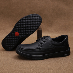New spring round toe rubber sole business casual leather shoes, top layer cowhide comfortable soft sole stitching men's leather shoes