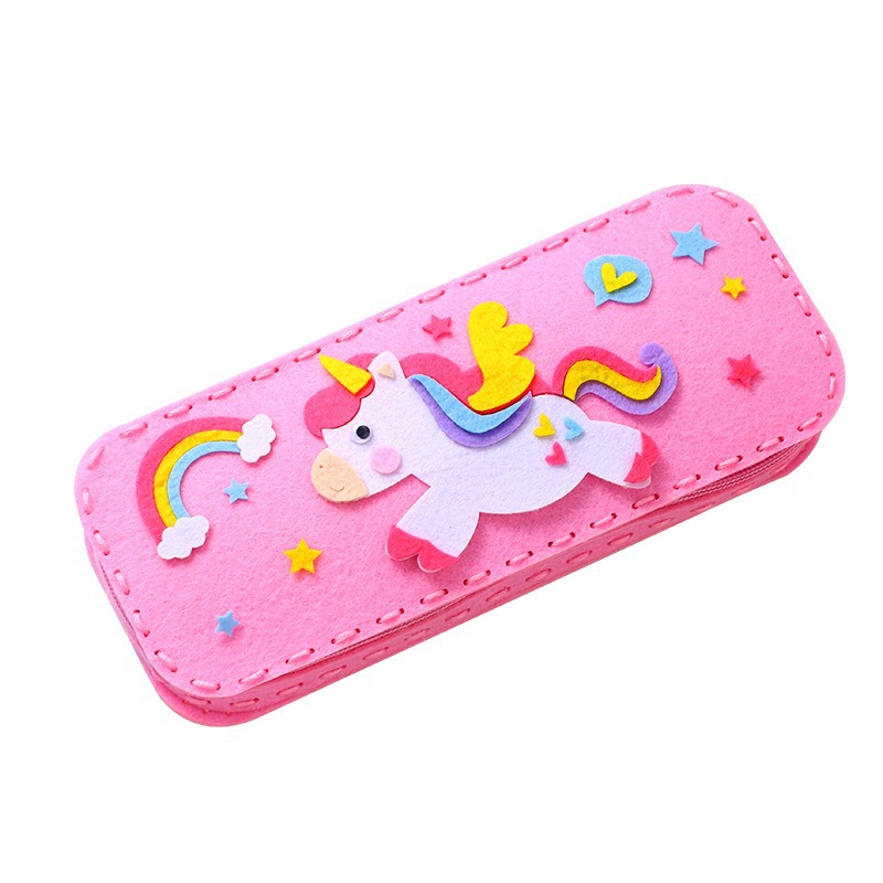 Caja de papelería de dibujos animados de bricolaje para niños, tela no tejida, cosida a mano, linda caja de lápices, bolsa de material, bolsa de lápices casera para estudiantes