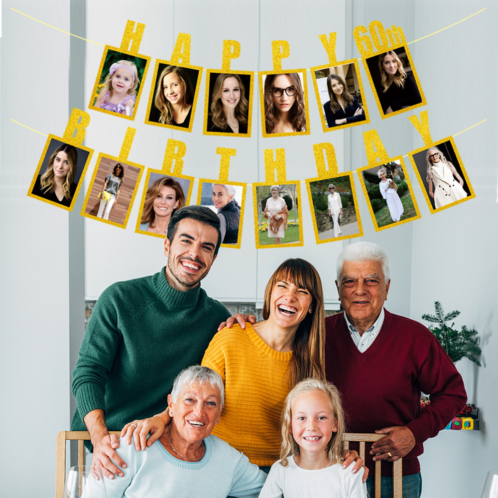 Guirnalda de Fotos para Cumpleaños 60 Años de Papel Decorativo para Fiesta de Cumpleaños