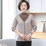 中老年女装时尚拼接假两件套针织衫秋冬加绒加厚保暖妈妈装毛衣女，女装针织衫/毛衣，妃慕昵服饰