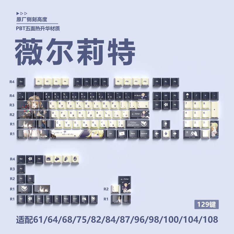 Mystery Cross-Border ホットセール 129 キーオリジナルサイド刻印半透明キーキャップ 5 面昇華 PBT パーソナライズされたメカニカルキーボード|undefined