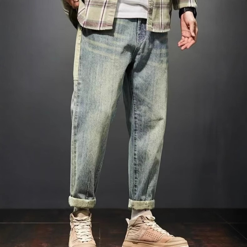 Summer Japanese-Style Workwear Jeans for Men, Straight Loose Fit, Stylish American Retro Trendy Brand Pants Paired with Martin Boots