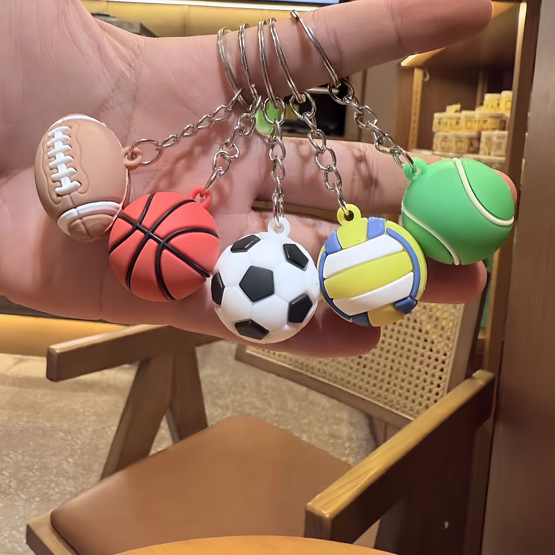 Creative Stereo Artificial Soft Rubber Football Basketball Keychain Rugby Tennis Backpack Pendant Opening Event Gift
