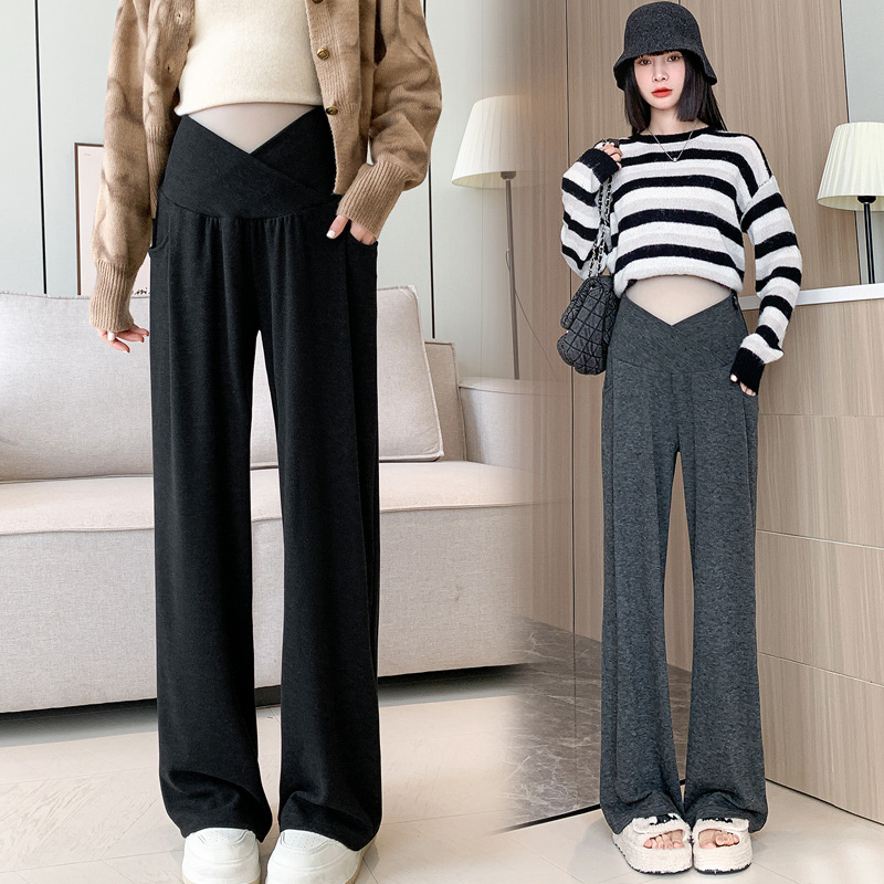 Maternity Pants for Autumn and Spring, Casual Outerwear, Wide-Leg, Straight-Leg, Loose-Fitting, Low-Rise Pants for Early Pregnancy, Spring and Autumn Style
