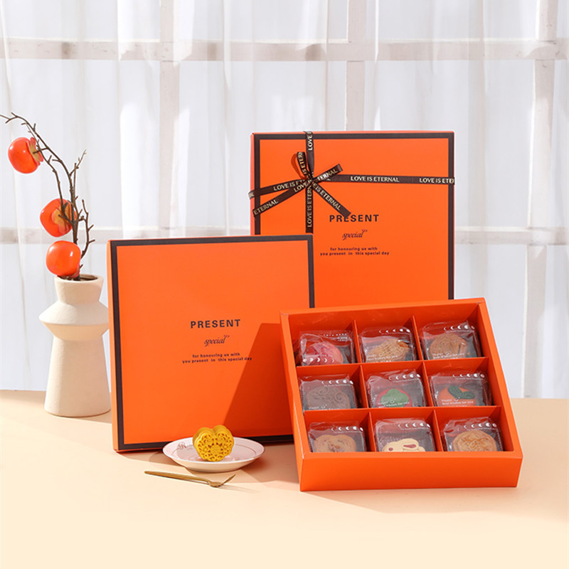 2026高档新款中秋月饼包装盒手提蛋黄酥空礼盒9粒装100克橙色盒子