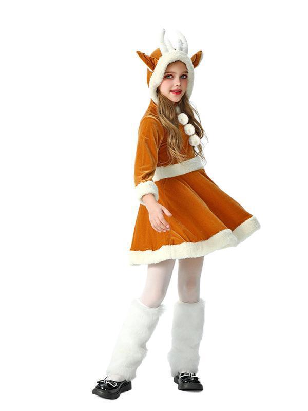 2025年クリスマス子供服、エルク柄ワンピース、クリスマス子供服、女の子、ベビー、サンタクロース、長袖、欧米風|undefined