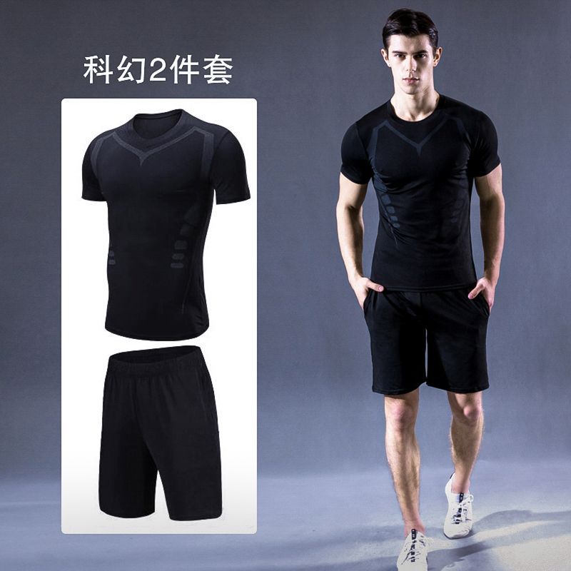 Conjunto deportivo transpirable de verano para hombre, camiseta de secado rápido y pantalones cortos para correr por la mañana, estilo moderno.