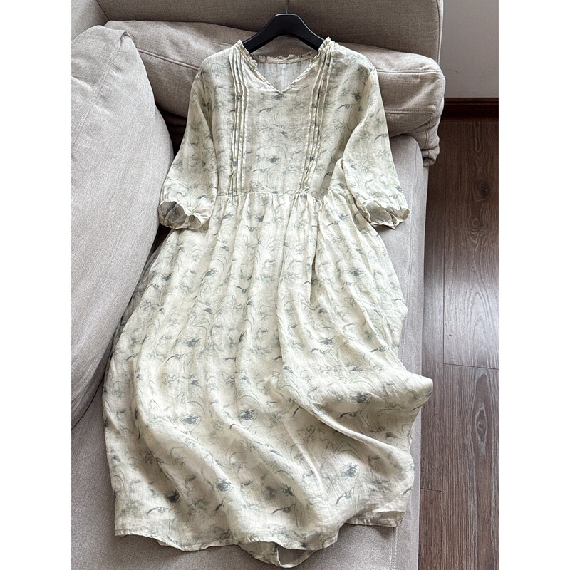 2026 New Casual Printed Ruffle V-Neck Flowing Vacation Style Long Dress for Women Wholesale H03Cq1827