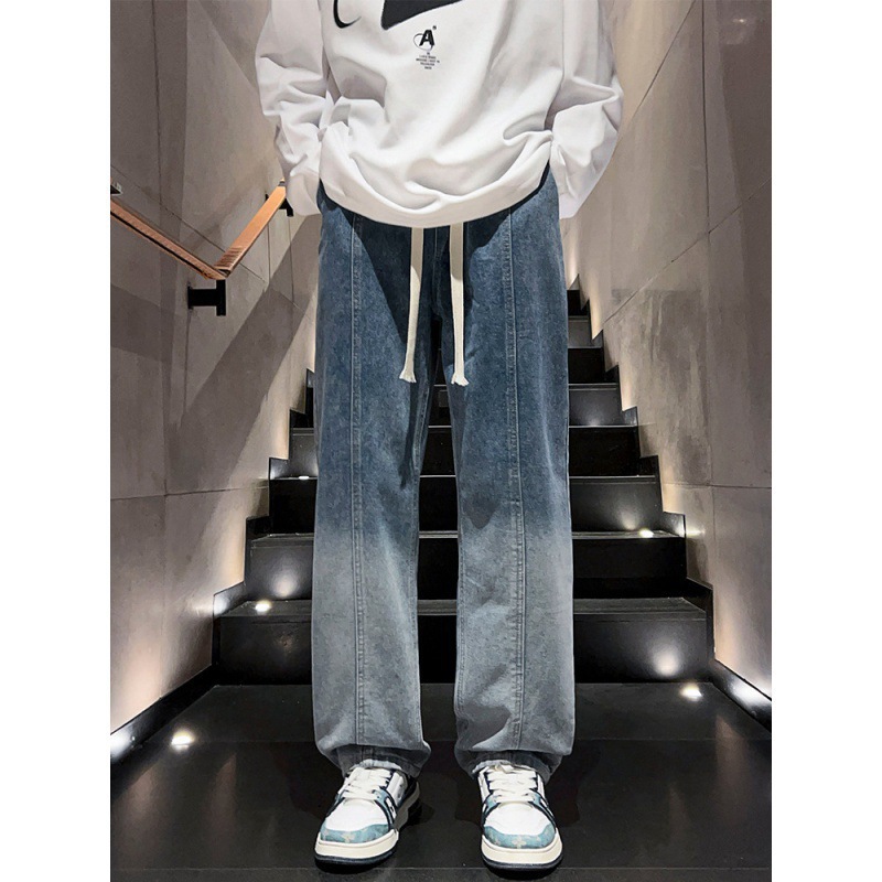 Una marca de moda de Hong Kong jeans para hombres otoño y invierno nuevos pantalones de pierna ancha gradiente al por mayor jeans para hombres