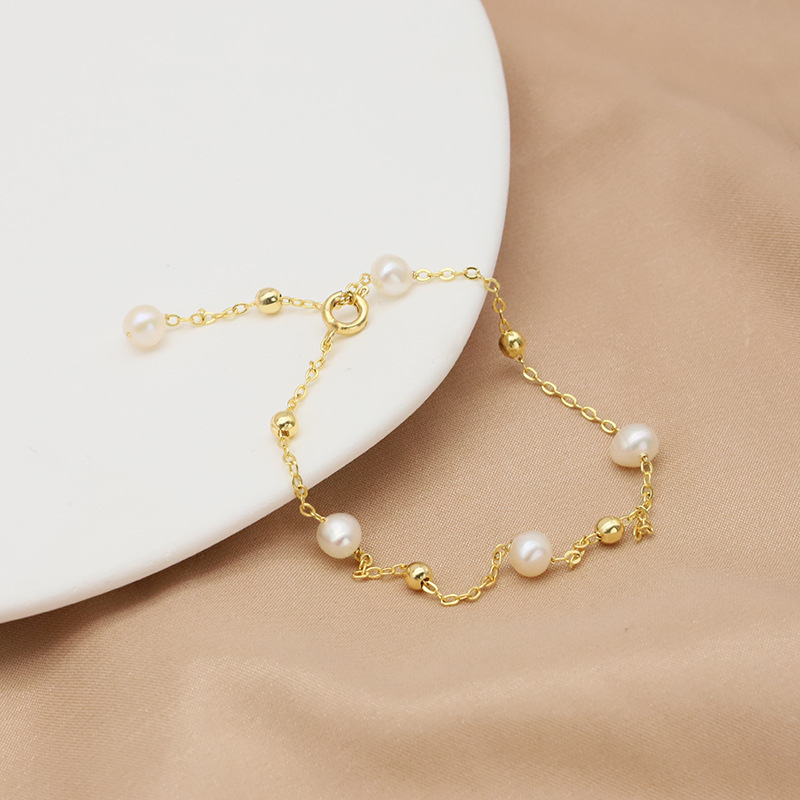 Brazalete de perlas de agua dulce natural con un conjunto de estrellas de diseño minimalista, brazalete de nicho de oro real de 18 quilates, joyas de brazalete chapadas