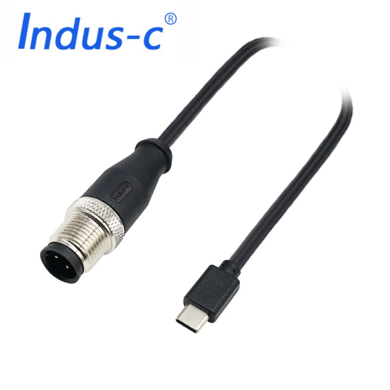 定制类机器人连接线连接器线束线缆M12 D型4PIN公头直头TO USB