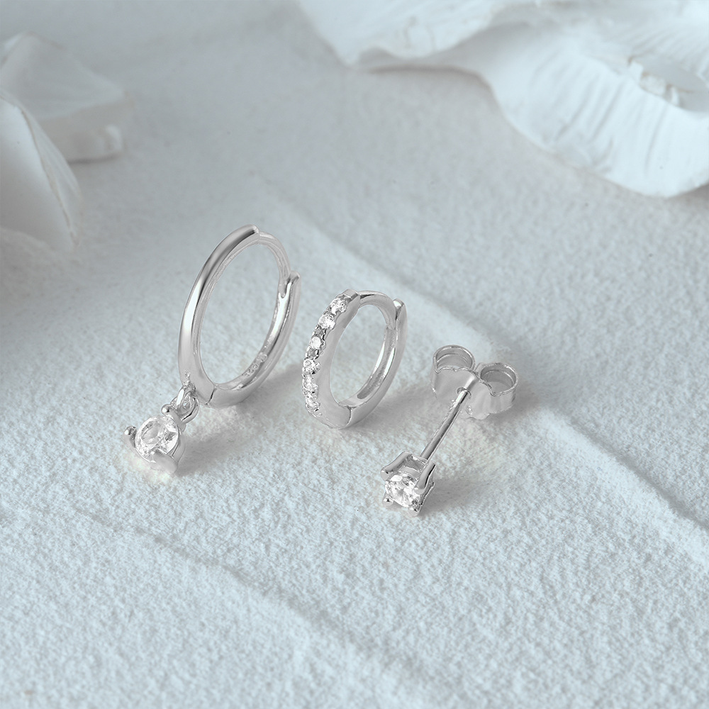 4g Weight Zircon Inlay Material Earrings Classification 3 Pieces Set Quantity Daily Occasion 925 Sterling Silver Material Geometric Pattern Women's Gender Plating, Inlay Design Simple Style Style 3 Pieces Set 925 Sterling Silver Zircon Geometric Earrings 14