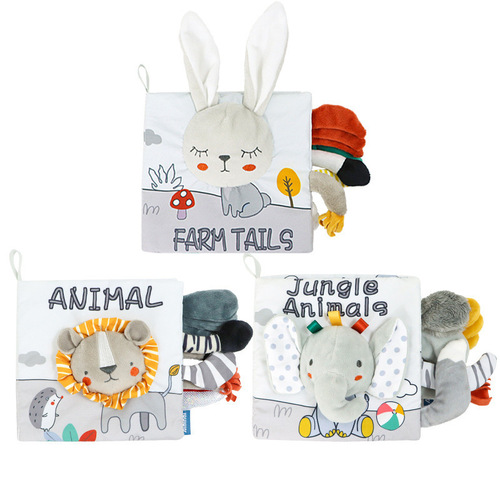 aipinqi new baby gray cartoon animal tail cloth book baby can not tear torn but can be chewed three-dimensional