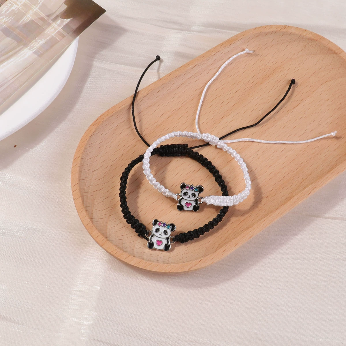 Черно-белый браслет ручной работы с пандой, храбрый браслет, храбрый браслет из веревки ручной работы