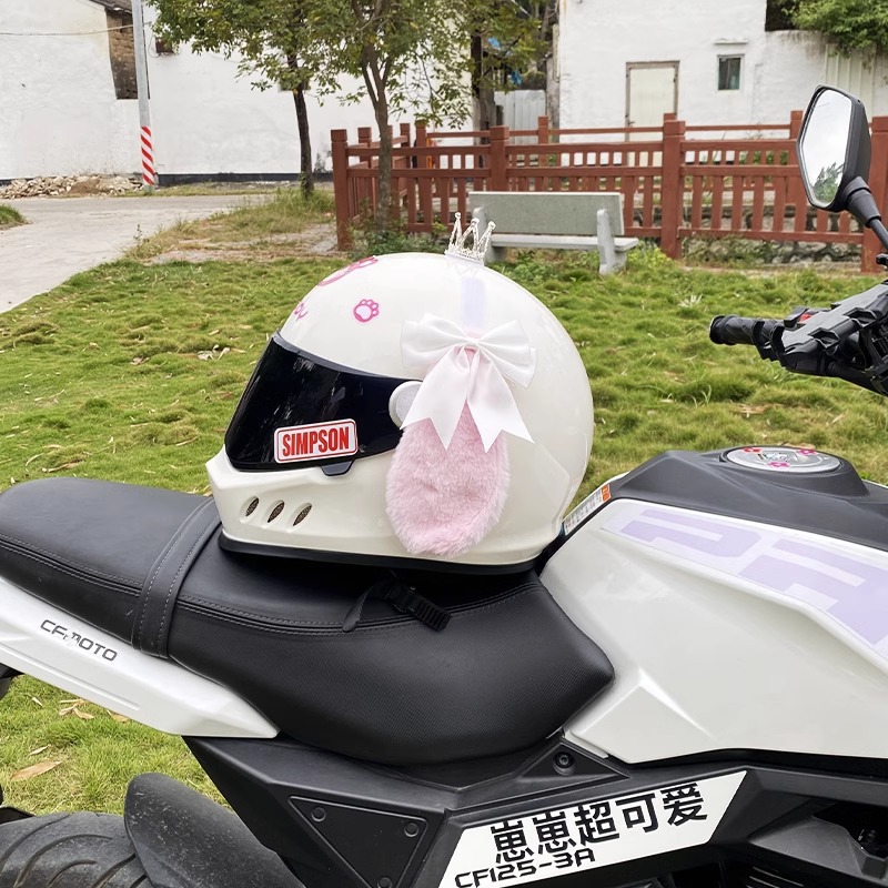 Universal Helmet Decoration with Bowknot (Auto Parts and Accessories) - white-bowknot-pink-dog-with-tail-no-crown-no-helmet