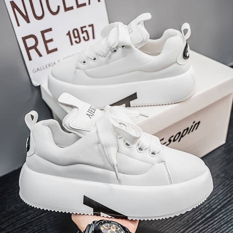 2025 Early Spring Casual Shoes Round-toe Lace-up Home Out Thick-soled Dad Shoes Personalized Solid Color White Shoes Board Shoes for Men 2025 Early Spring Casual Shoes Round-toe Lace-up Home Out Thick-soled Dad Shoes Personalized Solid Color White Shoes Board Shoes for Men