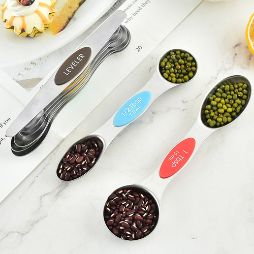 Magnetic stainless steel color double-head measuring spoon 6 7 8 9-piece set seasoning spoon baking scale measuring spoon