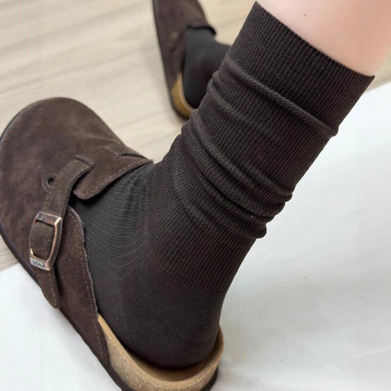 Ailujia Women's Autumn and Winter Single-Sided Mid-Calf Slouch Socks Solid Color Vertical Stripes College Style Mid-Calf Socks Ailujia Women's Autumn and Winter Single-Sided Mid-Calf Slouch Socks Solid Color Vertical Stripes College Style Mid-Calf Socks