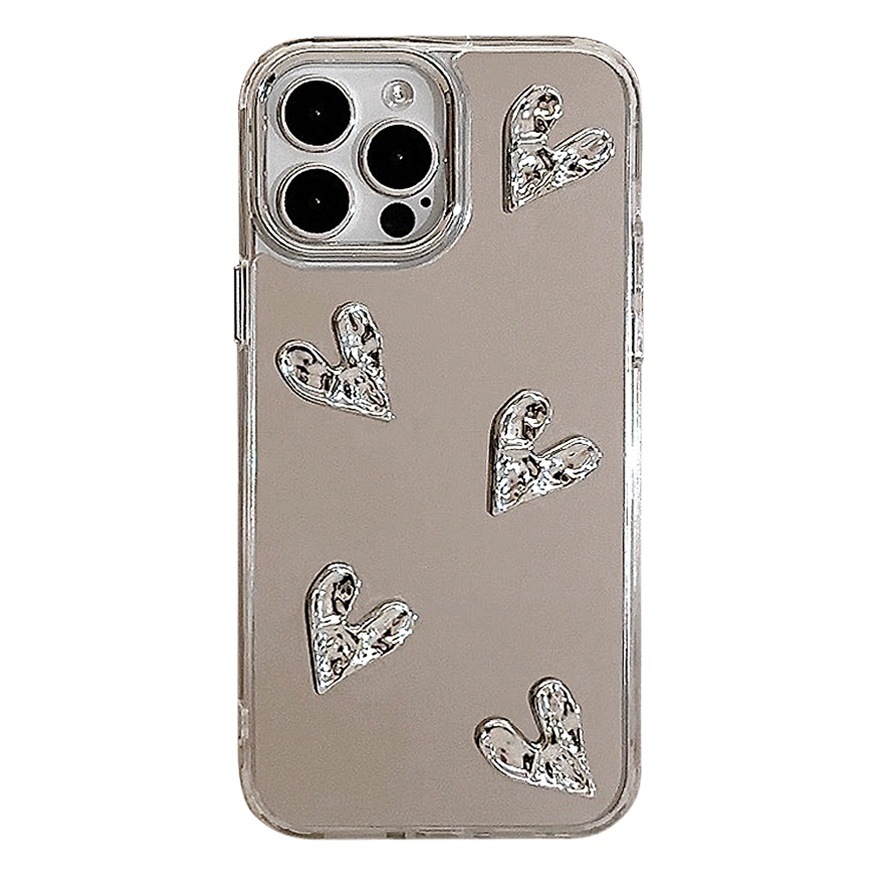 Funda tridimensional con forma de corazón y acabado electrochapado, compatible con iPhone 13, 17, Apple 15 Pro Max, iPhone 16 con superficie de espejo, sensación de alta gama, funda rígida para iPhone 14.