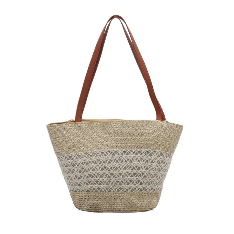 Paja de vacaciones al mar de gran capacidad bolsa tote2025 en la nueva tendencia de verano de paja de moda de viaje brazo bolsa para mujeres