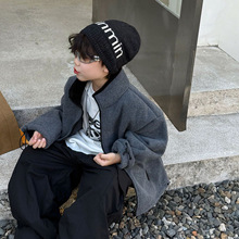 泰如2025冬季新款儿童摇粒绒气质款高领外套加绒加厚男童上衣简约