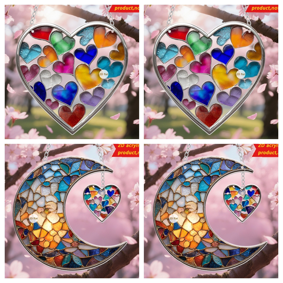 跨境新款彩色樱花爱心心形2D亚克力门窗花园挂件挂饰装饰品道具